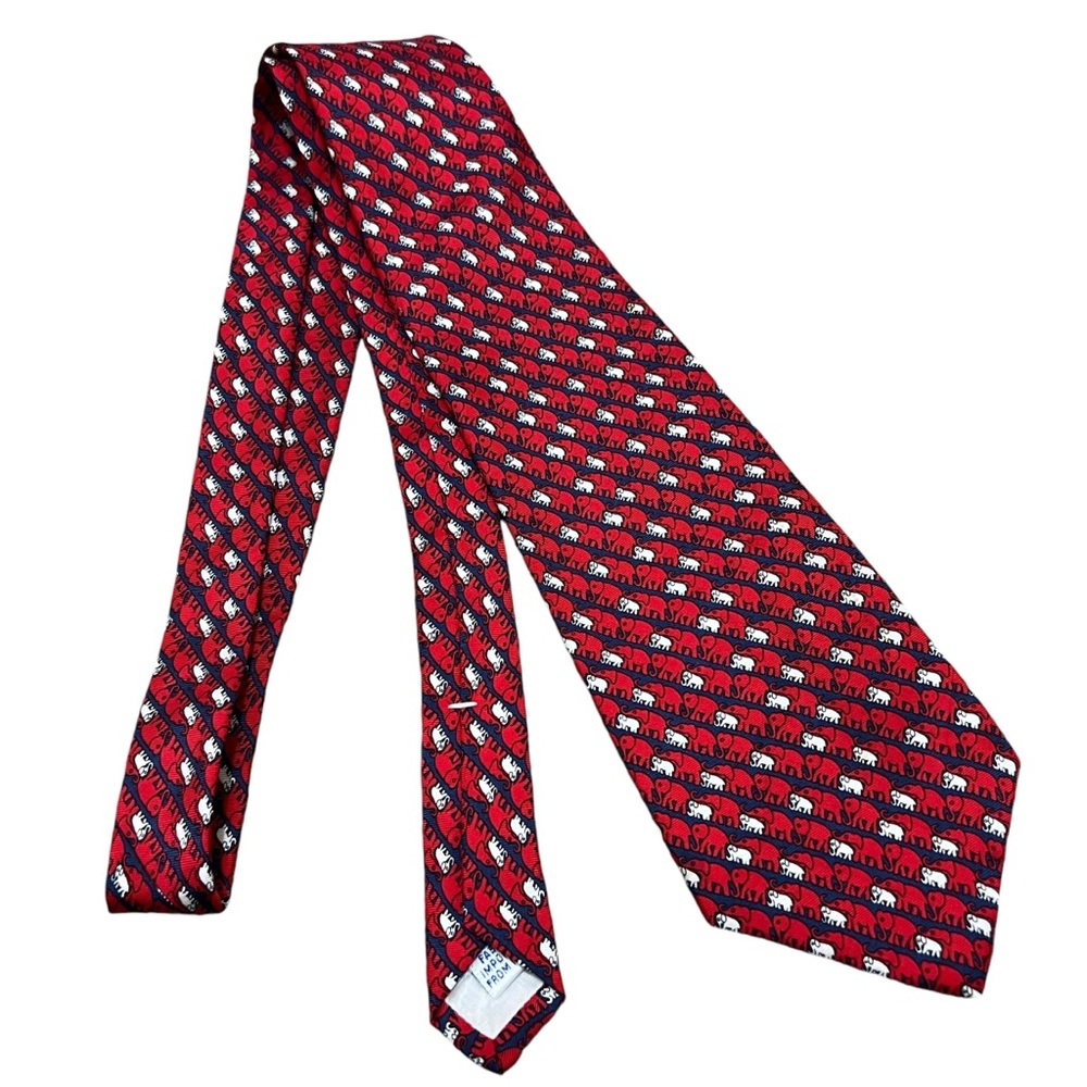 Barry Wells Silk Tie “The GOP Tusk Force 1992” Red White Elephant Print
